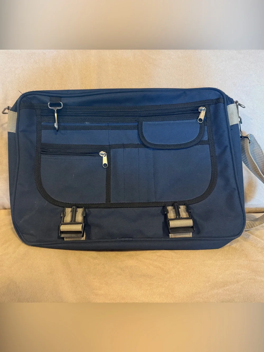 Navy Men's Messenger Bag with Multiple Front Pockets